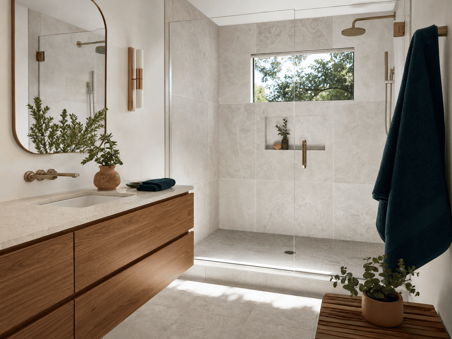 Bathroom remodeling concept with tile and glass.