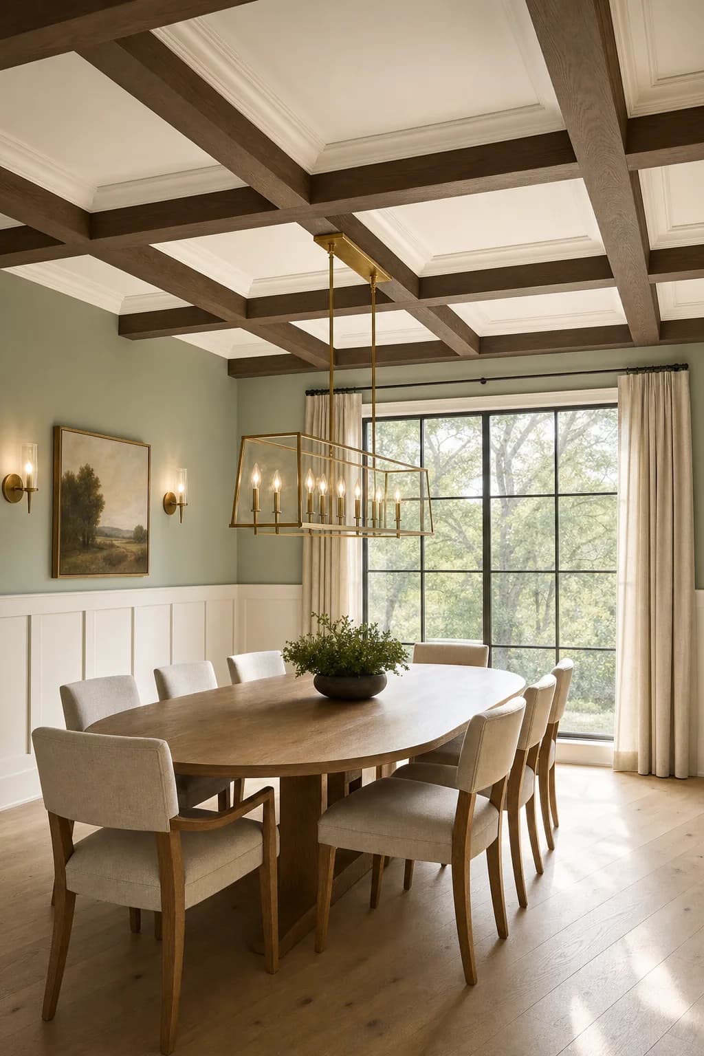AI design concept: Coffered-Ceiling Dining Room — main view
