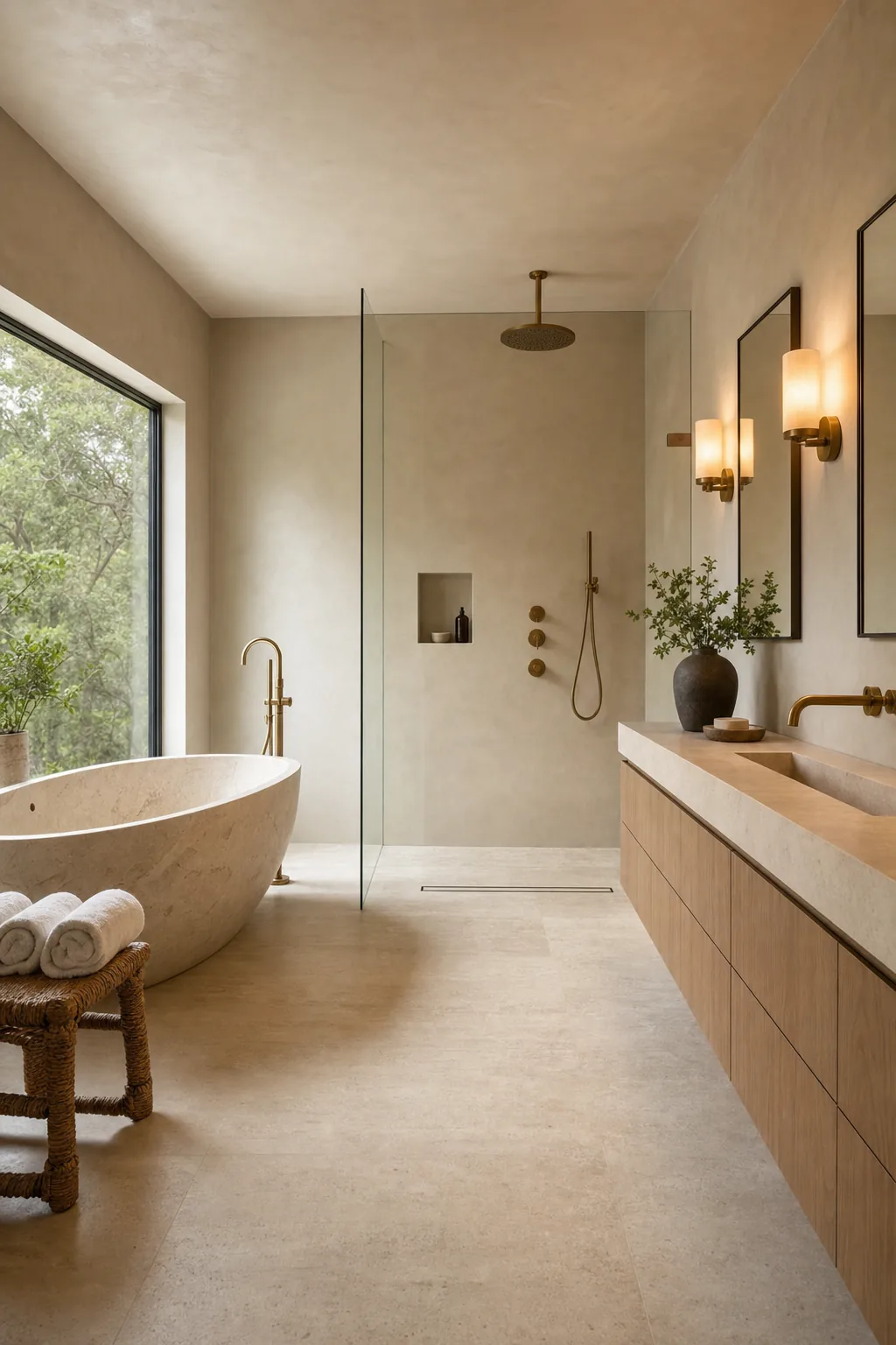 AI design concept: Curbless wet-room bath — main view