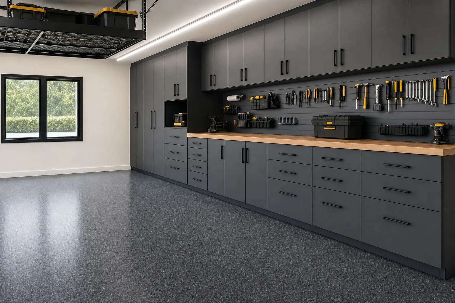 AI design concept: Garage storage & epoxy system — view 2