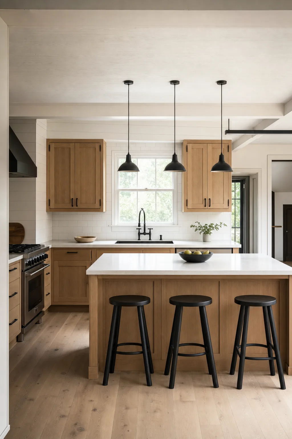 Concept visual: Modern farmhouse kitchen with shaker millwork and an oversized island.