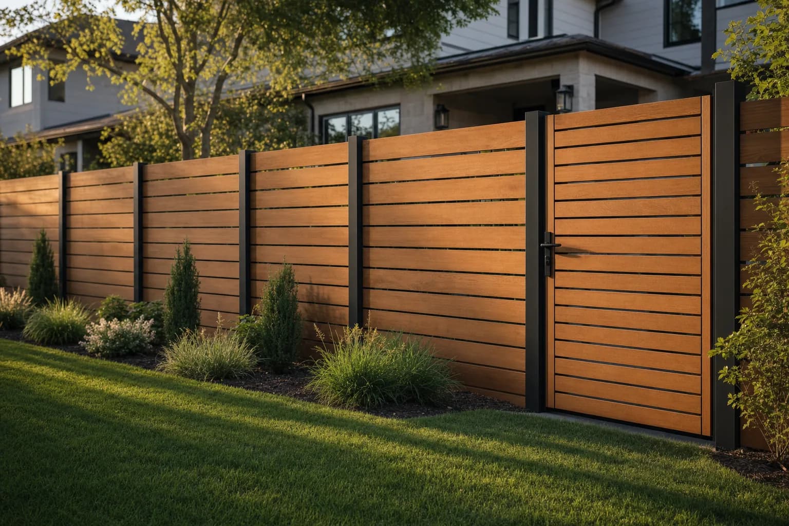 AI design concept: Modern horizontal cedar fence — main view