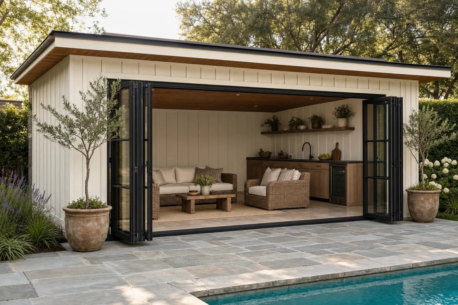 AI design concept: Pool-house cabana — main view