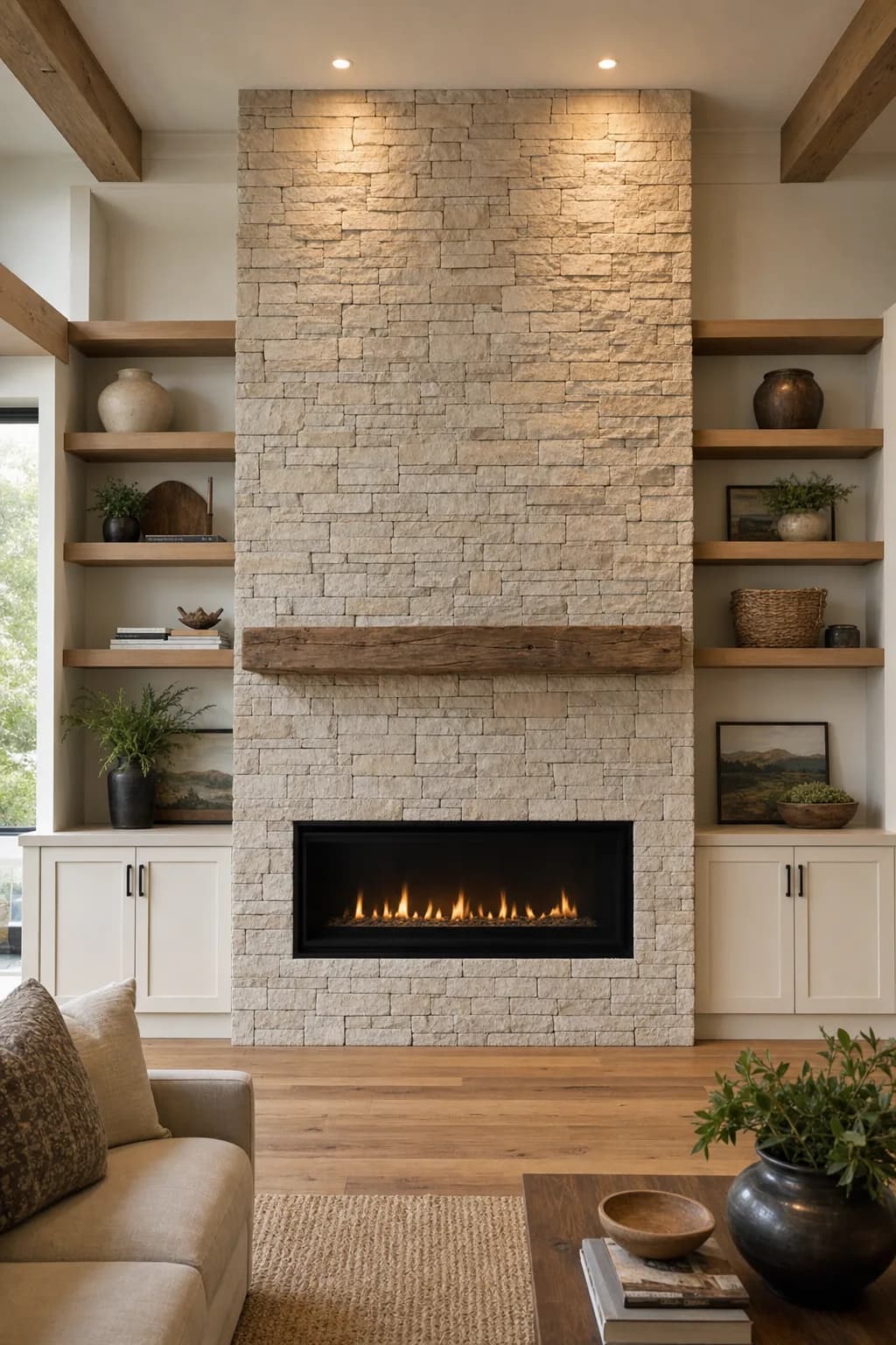 AI design concept: Stone fireplace feature wall — main view