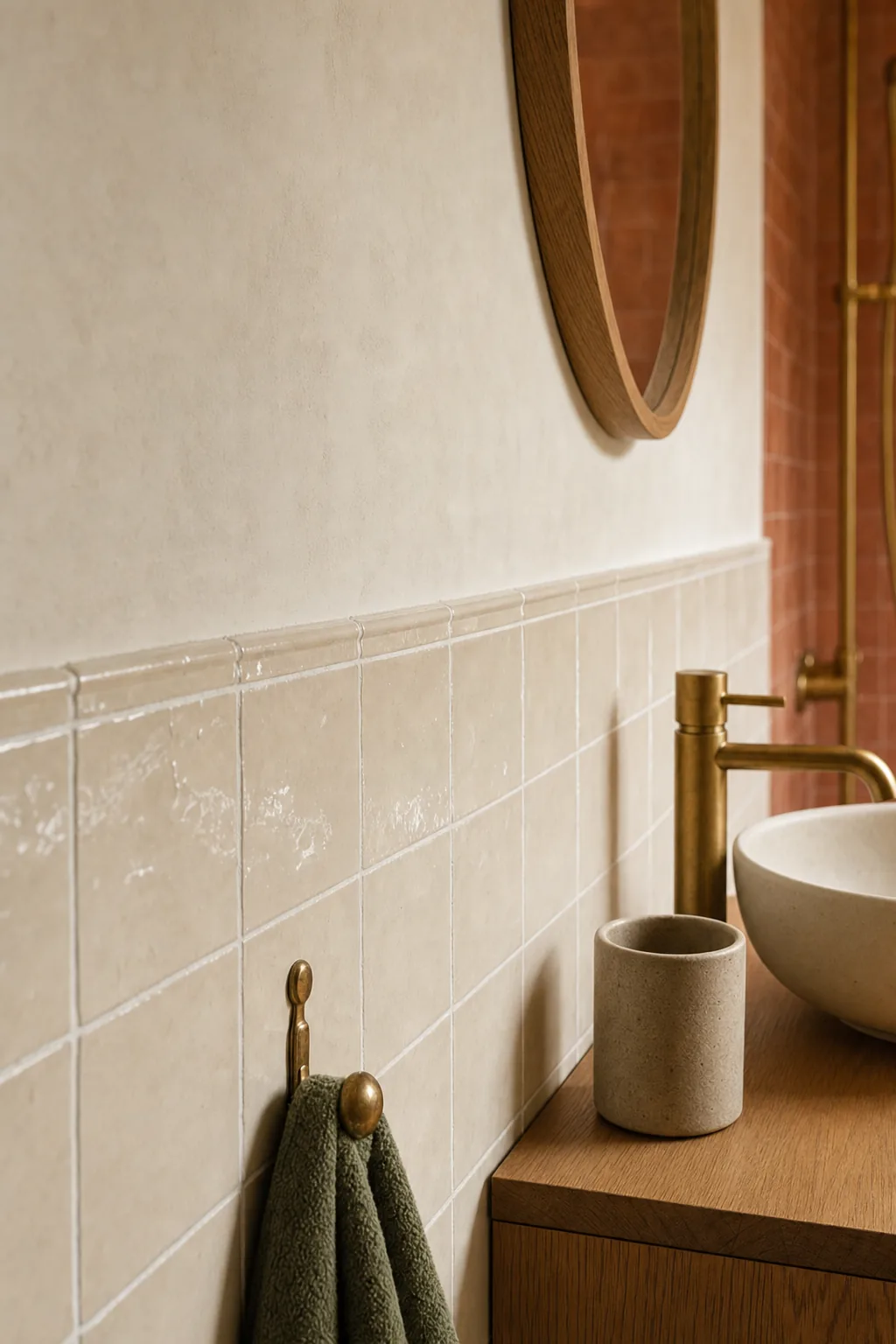 AI design concept: Warm Minimal Guest Bath — view 3
