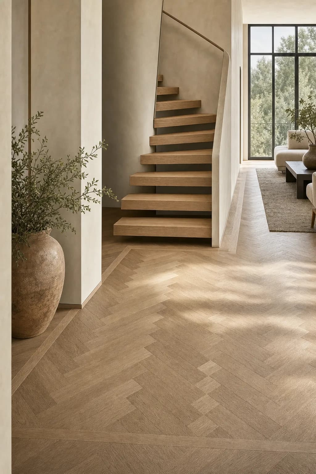 AI design concept: White-Oak Herringbone Floor — view 2