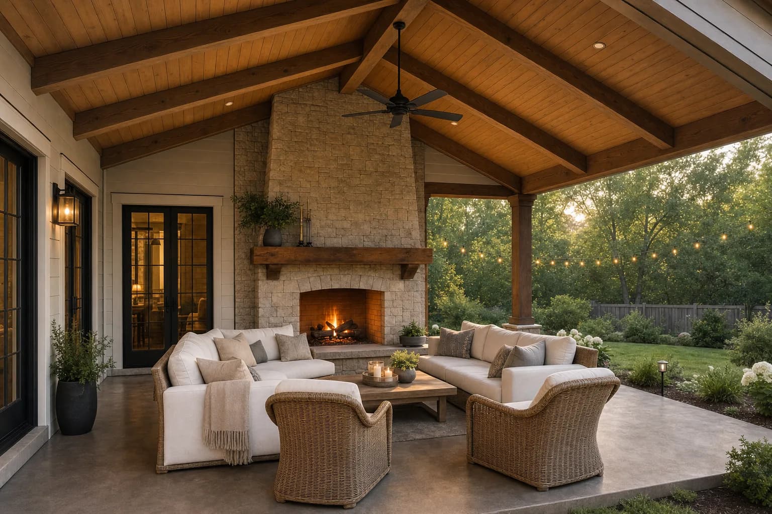 AI design concept: Covered patio & outdoor fireplace — view 4