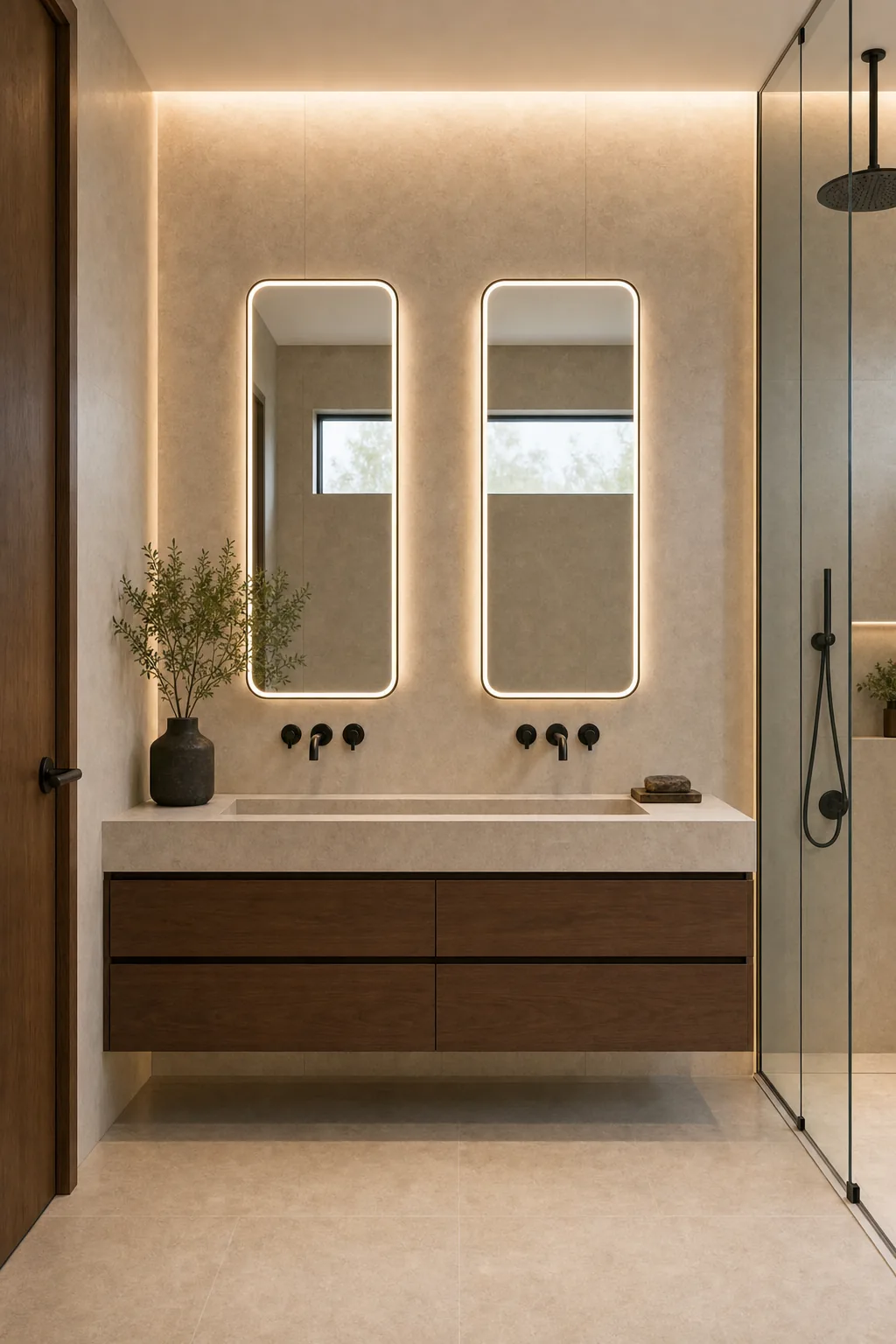 AI design concept: Frameless Double-Shower Primary Bath — view 2