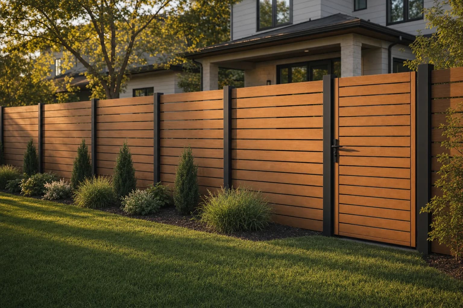 AI design concept: Modern horizontal cedar fence — view 2
