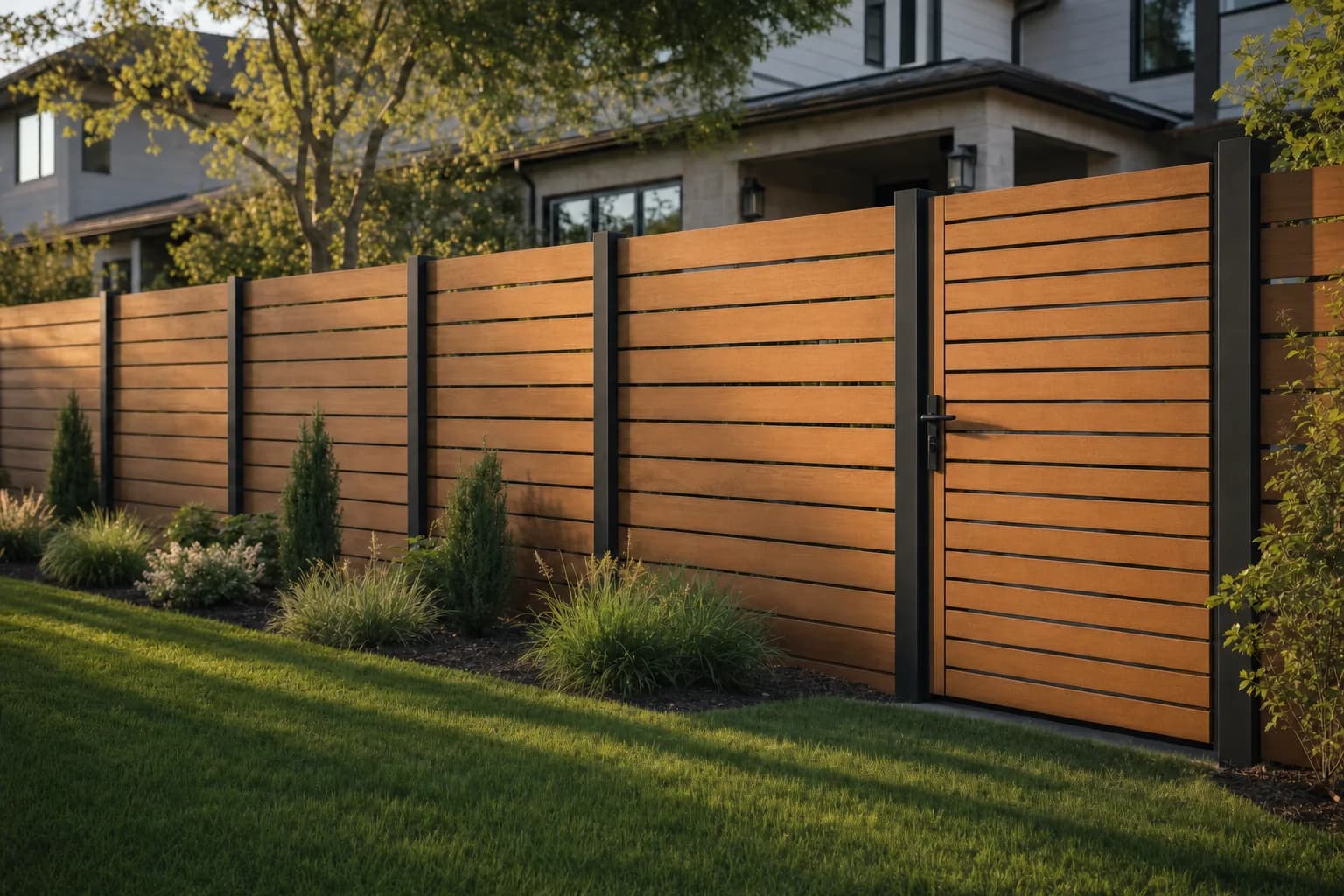 AI design concept: Modern horizontal cedar fence — view 3