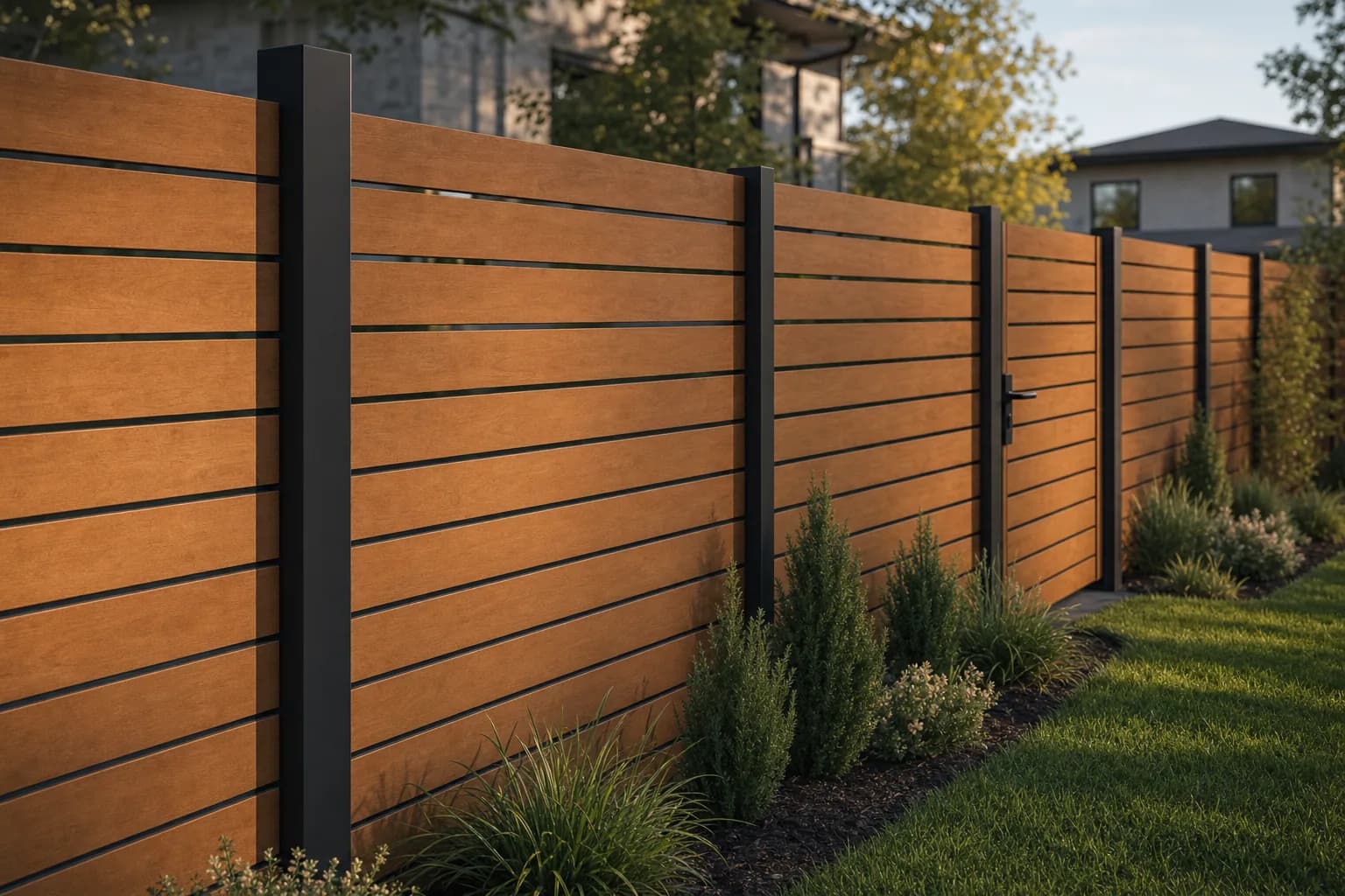 AI design concept: Modern horizontal cedar fence — view 4