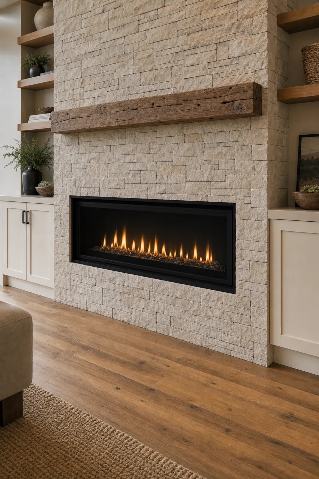 AI design concept: Stone fireplace feature wall — view 4