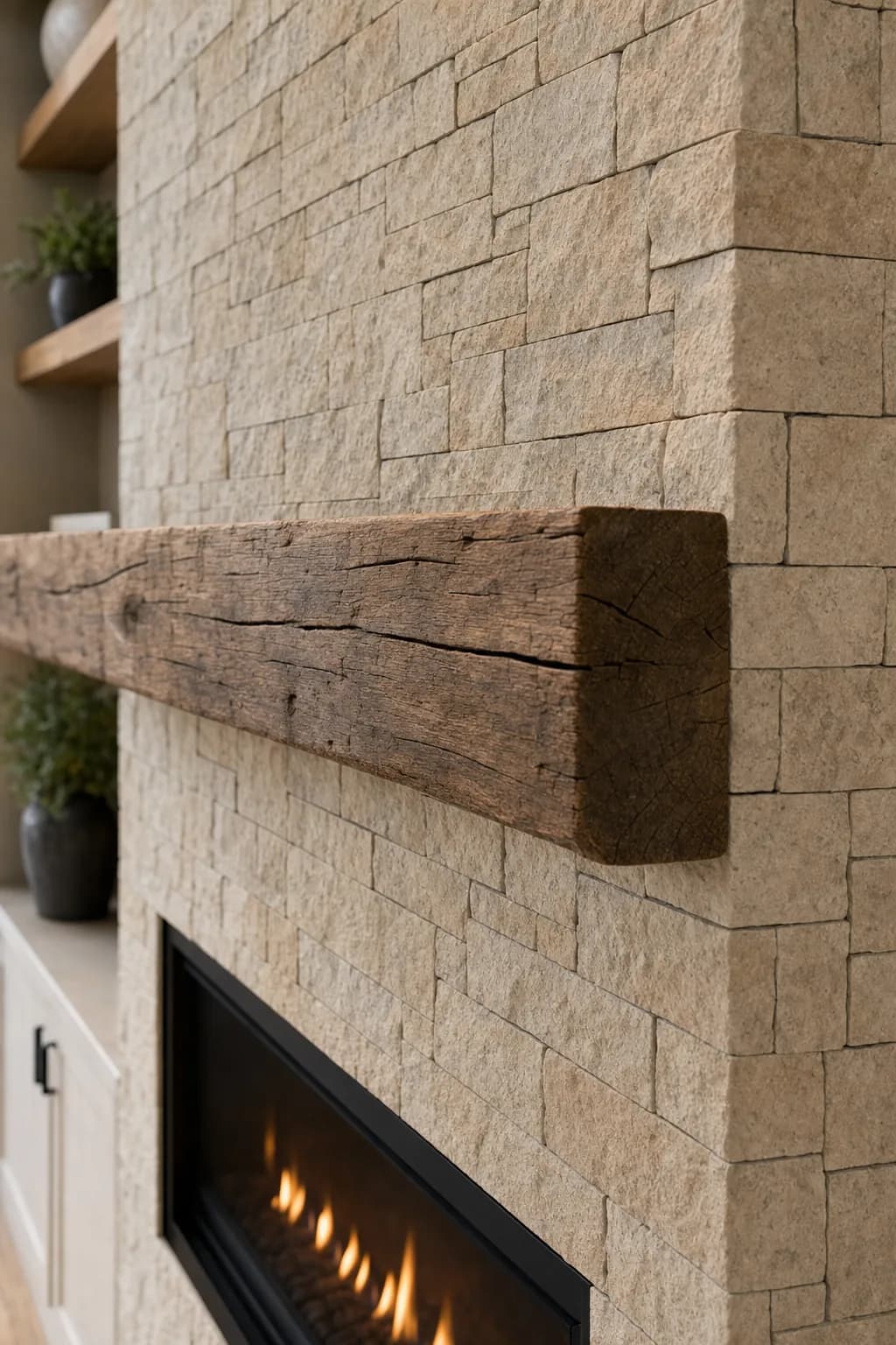 AI design concept: Stone fireplace feature wall — view 3